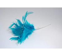 Bunch of 6 Wired Feathers with Diamantes 23 Colours Wedding Bouquet Craft Decor (Turquoise)