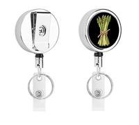 Bunch of Asparagus Cute Retractable Metal ID Badge Holder Reel Clip Keychain for Office Work