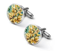 Bunch of Bananas on Tree Round Cufflinks for Men Classic Cuff Links Jewellery for Wedding Business Party