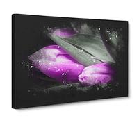 Bunch Of Purple Tulips Paint Splash Canvas Print | Gallery Wrapped 30mm Frame Wall Art | 24x16 inches | Ready to Hang | Modern Floral Picture | Living Room Bedroom Lounge Office