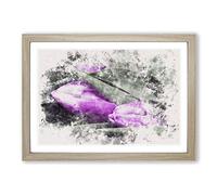 Bunch of Purple Tulips Watercolour Framed Print | A2 Oak Framed Wall Art | Ready to Hang | Modern Historical Picture | Living Room Bedroom Lounge Office