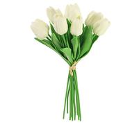 Bunch of Tulips, 10 stems of real touch tulips hand tied in a bouquet with raffia, 5 colours to choose from, new spring colours from Homestreet (cream)