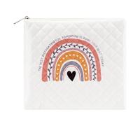 BUNCHBRAVO Boho Cosmetic Bag for Women - Rainbow Printed Cute Quilted Makeup Pouch Fabric Makeup Organizer with Zipper, White, White, Carry-On 8.8 x 7.8 Inch, Boho, Chic