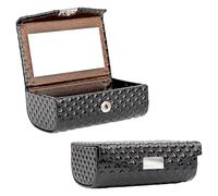 BUNCHBRAVO Lipstick Case for 2 Tubes, Diamond Pattern, Vegan Leather Lipstick Holder with Mirror for Touch-Up, Travel Makeup Organizer with Snap Closure - Black Glossy Finish