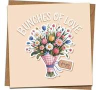 Bunches of Love Floral Bouquet Greeting Card, 145 x 145 mm Square, Blank Inside, Includes Kraft Envelope, For Birthday, Anniversary, Thank You, Thinking of You