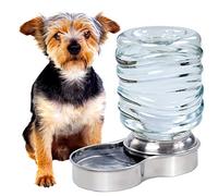 Bundaloo Dog Water Bowl Dispenser - Automatic Slow Refilling System Keeps Stainless Steel Drinking Dish Filled - Refillable 3 Liter Bottle, Non-Skid Feet - Clean, Safe, & Fresh Drink for Pet Dogs
