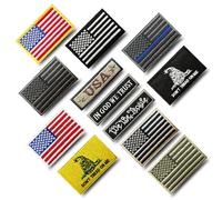 Bundle 12 Pcs American Flag Patch Set, Full Embroidery Hook & Loop Fastener Tactical Morale Military USA Uniform Emblem Patches for Clothes,Hats,Backpack, Dog Vest Harness, Army Gears Etc