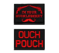 Bundle 2 Pcs I'm Your Huckleberry and Ouch Pouch Funny Tactical Patch Embroidered Applique Hook & Loop Emblem Badge, Red for Attach to Tactical Backpack Vest Caps Uniform or Collect