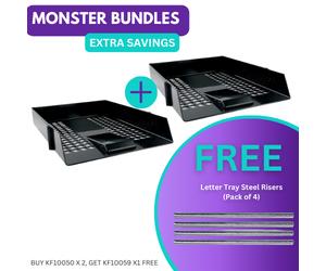 Bundle: 2x Letter Trays Black CP159KFBLK with 1x FREE Letter Tray Steel Risers (Pack of 4) CP006KFSTD