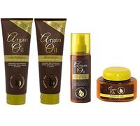 Bundle - 4 Items - Argan Oil Set - Shampoo, Conditioner, Leave In Heat Defence Spray & Hydrating Hair Mask - For All Hair Types