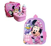 Bundle Bear Minnie Mouse Backpack & Minnie Mouse Lunch Box Set, Girls Lunch Rucksack & 3 Piece Lunch Box Set