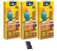 Bundle Budgies Crackers Trio-Mix including Egg, Grass Seeds, Apricot, Fig, Honey, Sesame - Pack of 3 (9 sticks in total - 270g) with Info Card