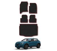 Bundle Fiat 600 Hybrid [Lower Boot Position] (2024+) Car Mats Accessories Tailored Fit Carpet Floor Mats non Slip Red Trim Full Coverage Compatible Accessory Front Rear Set Anti Slip Granulated