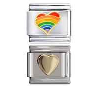 Bundle Hearts Charms 9 | 1pc Gold Solid Heart Charm | 1pc Rainbow Heart Charm | UK stock