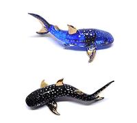 (Bundle of 2) Handmade Mini Whale Shark Figures Blown Glass Art, Collectible Figurines Gift Ideas, Miniature Ocean Animals, Tiny Ornament Cool Stuff Decor