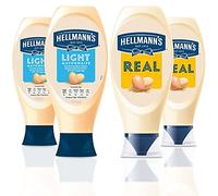Bundle of 2 Pack Hellmann's Real Mayonnaise, 750ml Squeeze Bottle and 2 Pack Light Mayonnaise 1 of Each Squeezy Bottle, 750ml Free from Artificial Colours and Preservatives