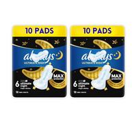 Bundle of 2 | Ultimate Night Sanitary Pads for Wings | 10 Pads per Pack (Total 20 Pads) | Size 6, Maximum Overnight Protection with Wings
