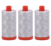 Bundle of 3 Large 1422 Yard Spools of Aurifil 50wt Egyptian Cotton Thread, Color: Aluminium Aluminum, No. A1050-2615