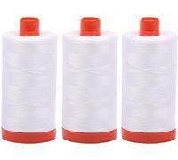 Bundle of 3 Large 1422 Yard Spools of Aurifil 50wt Egyptian Cotton Thread, Color: Natural White, No. A1050-2021