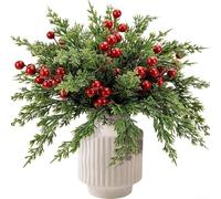 Bundle of 30 pine branches and 15 red berry stems for crafting holiday wreaths, enhancing Christmas displays, and floral projects