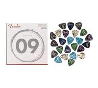 Bundle of (6) Fender 150 Nickel Wound Electric Guitar Strings Light 9-42 + 351 Shape Premium Picks 24 Count Multi-Colour