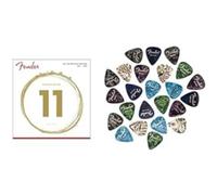 Bundle of (6x) Fender 80/20 Bronze Acoustic Strings, Ball End, 70CL .011-.052 Gauges + 351 Shape Premium Picks 24 Count Multi-Colour