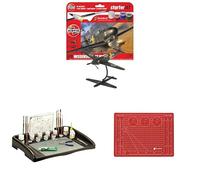 Bundle of Airfix Starter Set - A55014 Messerschmitt Bf109F-4 Model Building Kit - Plastic Model Plane Kits for Adults & Children, Also Includes the Humbrol Work Station & Matching A4 Cutting Mat