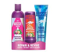Bundle of Aussie Repair and Revive Shampoo and Deep Conditioner Treatment Hair Mask Set + Super Serum Leave in Conditioner Hair Serum 160ml