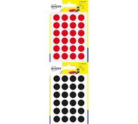 Bundle of Avery 168 Circle Stickers, 15mm Diameter, red Small Round Dot Adhesive Labels + Avery 168 Circle Stickers, 15mm Diameter, Black Small Round Dot Adhesive Labels