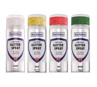 Bundle of Bartoline Glitter Sprays: 4×400ml clear sealants with fine silver, gold, red and green glitter for multi-surface indoor outdoor use on wood, metal, plastic, fabric.