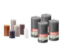 Bundle of Bolsius Rustic Candle Gift Set - New Neutrals - Box of 6 Candles - Long Burning Time + Bolsius Rustic Pillar Candle - Anthracite - Pack of 4 - Long Burning Time of 60 Hours - 13 x 7 cm