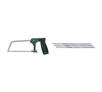 Bundle of Bosch Hacksaw 150mm (Mini Hacksaw with Durable Bi-Metal Saw Blade for Precise Cuts in Metal, Plastic and Soft Wood) + Bosch Hacksaw Blades Precise 150mm 3-Piece