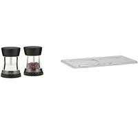 Bundle of Cole & Mason Derwent Black Wood Salt and Pepper Mills, Adjustable Grind, Stained Beech/Acrylic, 190mm + Cole & Mason Ramsgate Clear Salt and Pepper Mill Tray, Acrylic