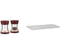 Bundle of Cole & Mason Derwent Chestnut Rose Gold Salt And Pepper Mills, Adjustable Grind, Stained Beech/Acrylic, 190mm + Cole & Mason Ramsgate Clear Salt and Pepper Mill Tray, Acrylic