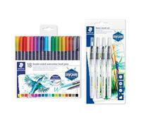 Bundle of Design Journey Double Ended Watercolour Brush Pens (18 Assorted Colours) & Design Journey Water Brush for Watercolour Painting (Pack of 4 Assorted Brushes)
