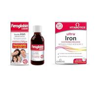 Bundle of Feroglobin Gentle Iron and Nutrient Liquid, 500 ml + Iron Tablets Supplement, Vitabiotics Ultra