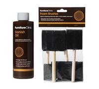 Bundle of Furniture Clinic Premium Danish Oil for Wood 250ml + Set of Four Foam Brushes for Applying Oil to Wood.