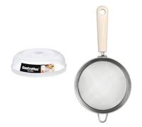 Bundle of GastroMax Clear Microwave Cover for Food 25cm Wide w/Air Vent + GastroMax Strainer BIO | Food Cooking Kitchen Utensils | Dishwasher Safe | Food Approved and BPA Free