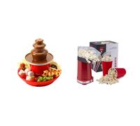 Bundle of Global Gourmet Chocolate Fountain Mini 3 Tier Fondue Set with Party Serving Tray + Popcorn Maker Machine Air Popcorn Popper Fat Free and Healthy