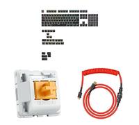 Bundle of GLORIOUS GPBT Backlit Keycaps Black + Mechanical Switches - Panda - Lubed + GMMK Coiled Cable - Crimson Red (New PKG)