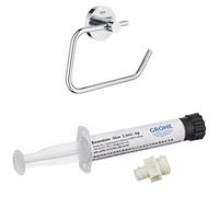 Bundle of GROHE Essentials Toilet Paper Holder (High Quality Metal, Concealed Fastening), Chrome, 40689001 + GROHE Glue - Contains Syringe and Adapter for 1 Wall Mounting Plate, Dries in 24h, 40915000
