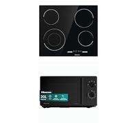 Bundle of Hisense E6432C Built-in 60cm Electric Ceramic Hob with Child Lock - Black 7200W + Hisense 700 Watts 20 Litre Inverter Microwave Oven H20MOBP1HIUK Black, Automatic Defrost, 5 power levels