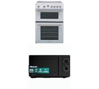 Bundle of Hisense HDE3211BWUK 60cm Electric Cooker with Ceramic Hob - White + Hisense 700 Watts 20 Litre Inverter Microwave Oven H20MOBP1HIUK Black, Automatic Defrost, 5 power levels, Easy Clean