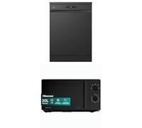 Bundle of Hisense HS622E90BUK Freestanding Standard Dishwasher- E Rated, Black + Hisense 700 Watts 20 Litre Inverter Microwave Oven H20MOBP1HIUK Black, Automatic Defrost, 5 power levels, Easy Clean