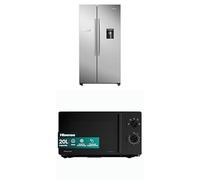 Bundle of Hisense RS741N4WCE Freestanding American Side by side Fridge Freezer 578 litre, Silver, 90.8 × 179.3 × 74.3 cm (W×H×D) + Hisense 700 Watts 20 Litre Inverter Microwave Oven H20MOBP1HIUK Black