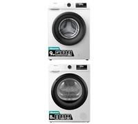 Bundle of Hisense WF1Q9041BW Freestanding 9 KG Front Load Washing Machine, 1400 RPM White - Energy Rating A + Hisense DH1Q802BW2 60cm 8 KG Heatpump Tumble Dryer, Auto Dry, Allergy Care - White