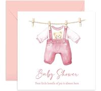 Bundle of Joy Baby Shower Greeting Cards for Her - Pink Baby Girl Keepsake Gifts - Best Wishes and Congratulations - Sister Friend Coworker Colleague Cousin - Cute and Adorable Laundry Line Design