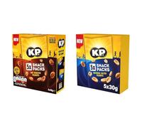 Bundle of KP Nuts - DRY ROASTED Peanuts - Multipack of 5 x 30g Snack Bags - Roasted until golden + KP Nuts - ORIGINAL SALTED Peanuts - Multipack of 5 x 30g Snack Bags - Source of protein