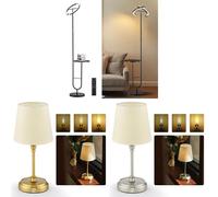 Bundle of LuminexDesigns Floor Lamp with Shelf for Living Room + LuminexDesigns Bedside Lamps, 5200 mAh Rechargeable Cordless Table Lamps for Living Room with Bulb