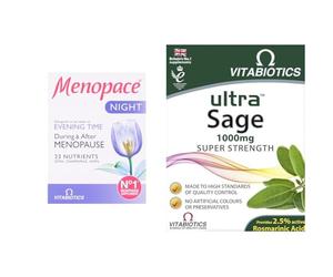 Bundle of Menopace Night - 30 Tablets + Vitabiotics Ultra Sage Tablets - 30 Count (Pack of 1)